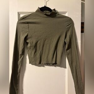 Aerie Sage Ribbed Long Sleeve Crop Top